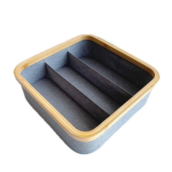 Fabric Lined Bamboo Storage Organizer - Natural Wood Frame with Soft Interior for Home & Office