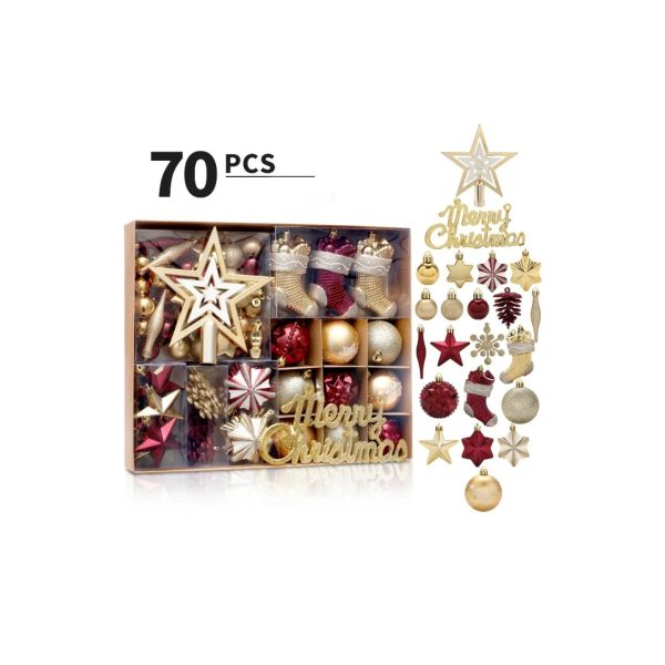 Classic Red & Gold Christmas Baubles (70 Pcs)