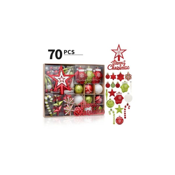 70-Piece Festive Red & Green Christmas Baubles Set for Holiday Decorating