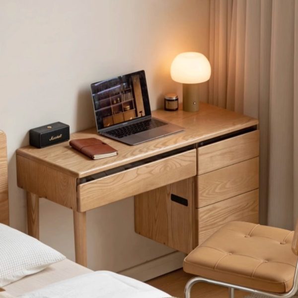 Eileen Solid Wood Vanity Table with LED Mirror & Storage